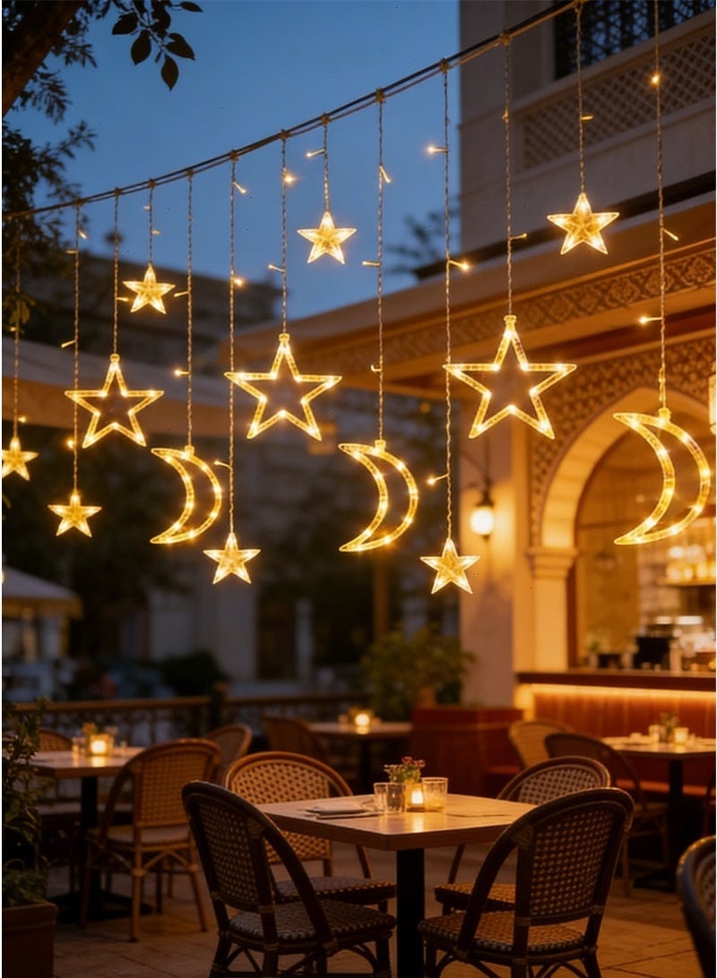 Ramadan Lights, LED Star Fairy Curtain Lights, 8 Mode Battery Powered Moons & Stars Night Light USB Powered LED Curtain Light with USB Battery Box for Home Ramadan Decoration - Image 3